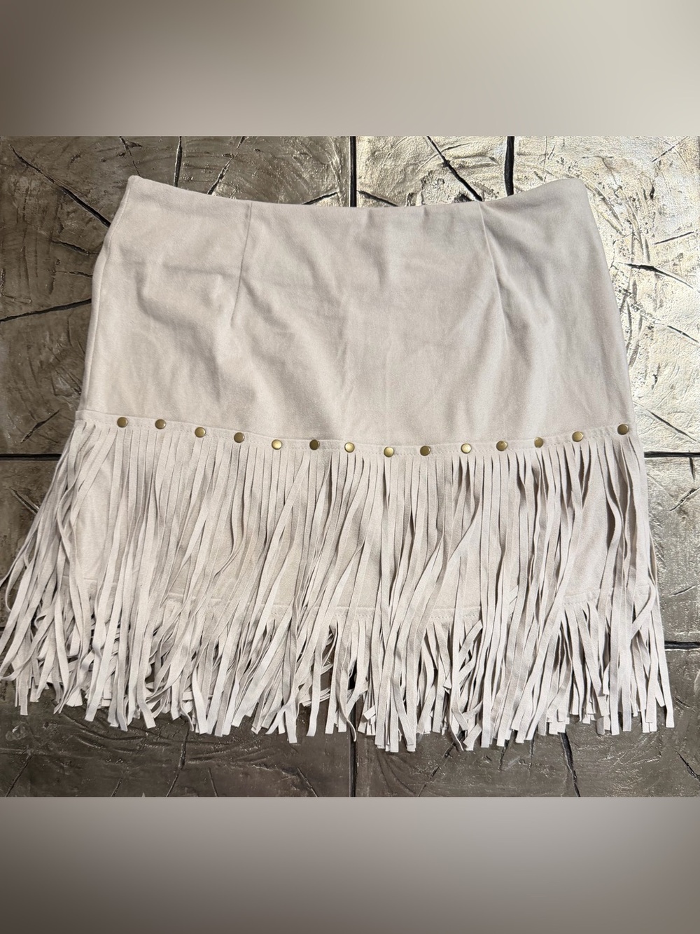 Ladies Fornia Fringe cream Mini Skirt